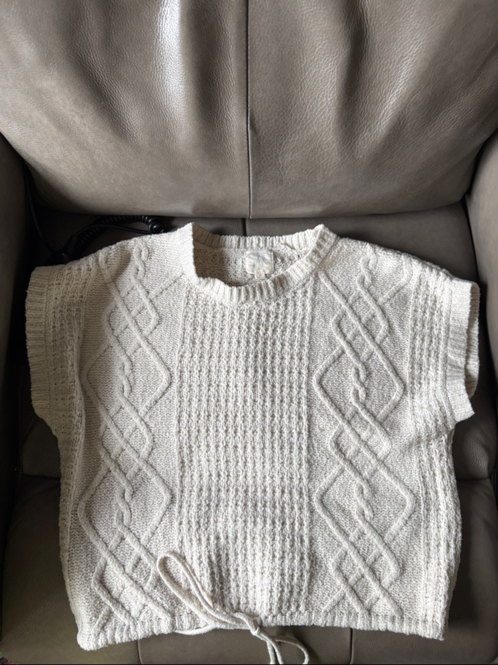 Hippie Rose Cream Cable Knit Scoop Neck Sweater Vest